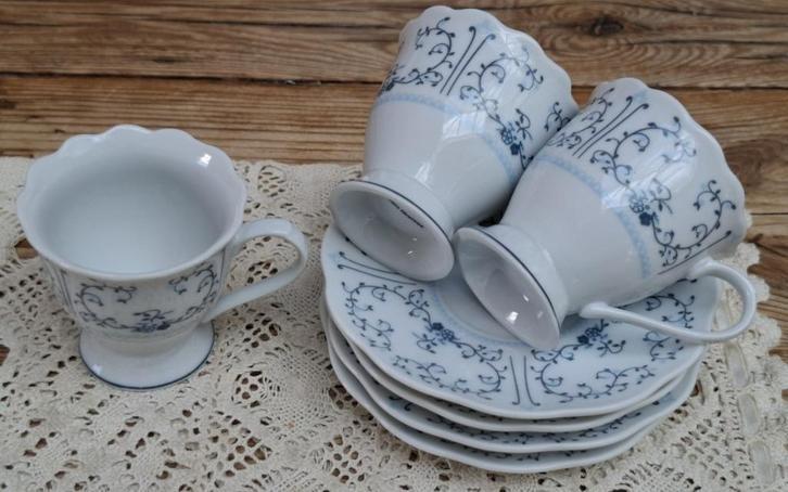 Franse kopjes & schoteltjes, blauw motiefje, Jours Heureux, Huis en Inrichting, Keuken | Servies, Zo goed als nieuw, Kop(pen) en/of Schotel(s)