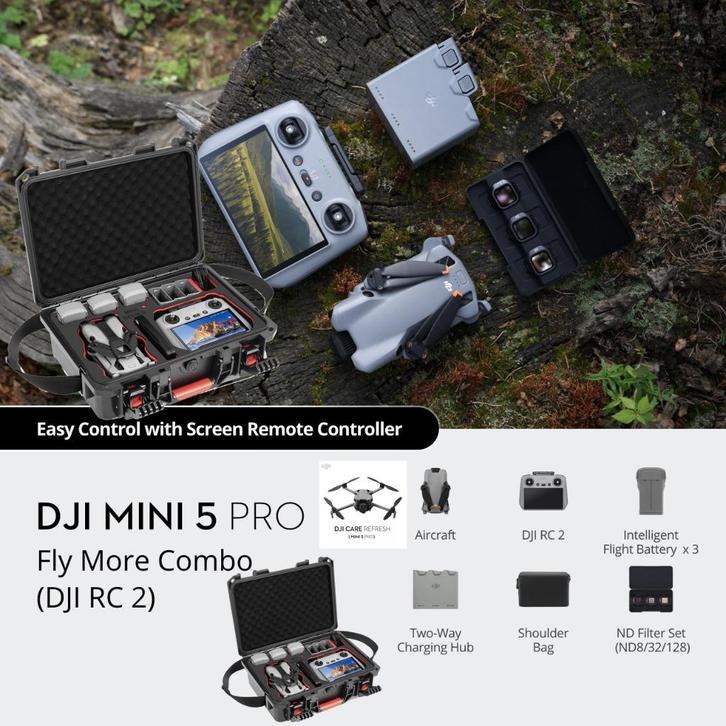 DJI MINI 5 PRO RC2 FLY MORE COMBO INCL DRAAGKOFFER, Audio, Tv en Foto, Drones, Nieuw, Drone met camera, Ophalen of Verzenden