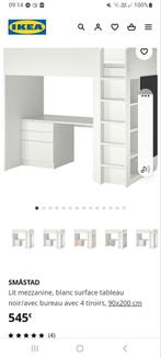 Lit mezzanine Ikea blanc avec bureau 3 tiroirs et penderie à, Comme neuf, Lit mezzanine, Enlèvement ou Envoi