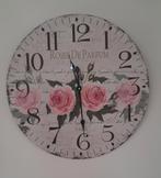 Horloge murale de style vintage 60 cm fleurs, Enlèvement ou Envoi, Comme neuf, Analogique, Horloge murale