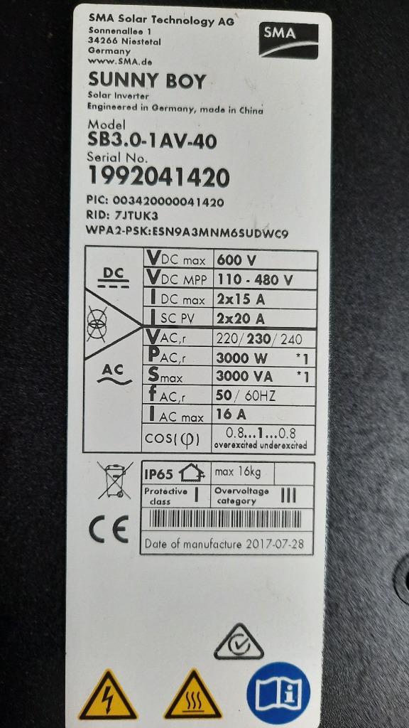 SMA Omvormer Sunny Boy 3,6kW, Doe-het-zelf en Bouw, Zonnepanelen en Toebehoren, Zo goed als nieuw, Compleet systeem, 200 wattpiek of meer