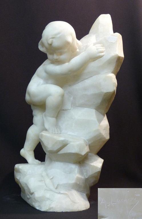 1880 LUCHINI superbe statue sculpture marbre 14kg42cm putti, Antiek en Kunst, Kunst | Beelden en Houtsnijwerken, Verzenden