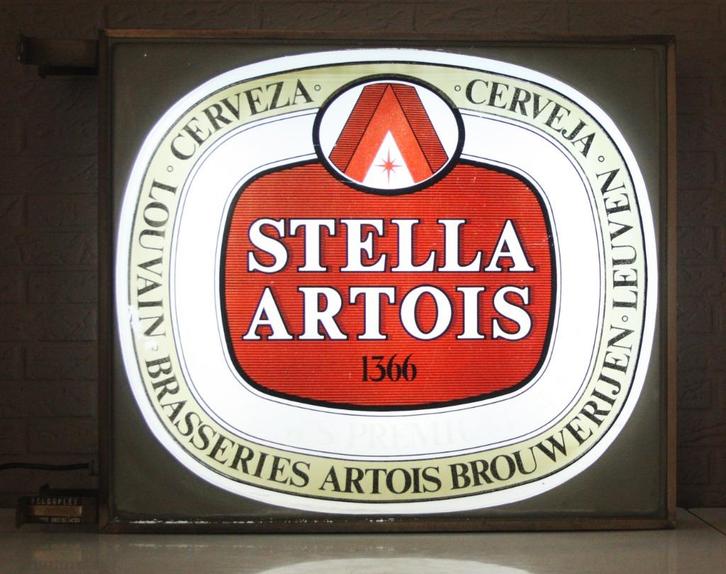Grote Vintage Stella Artois Lichtreclame / Lichtbak, Verzamelen, Biermerken, Zo goed als nieuw, Reclamebord, Plaat of Schild, Stella Artois