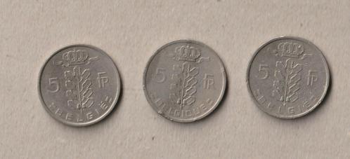 3 (gebruikte) munten van 5 fr, 1949-1971-1975, Postzegels en Munten, Munten | België, Setje, Ophalen of Verzenden