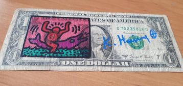 Keith Haring, Zeefdruk op USD biljet, gesigneerd beschikbaar voor biedingen