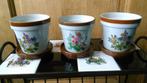 3 vintage bloempotten porselein botanica met onderschaal, Jardin & Terrasse, Pots de fleurs, Enlèvement ou Envoi, Intérieur