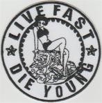 Live Fast Die Young stoffen opstrijk patch embleem, Collections, Autocollants, Envoi, Neuf