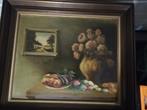 * Oud schilderij: Fruitschaal en bloempot, Antiek en Kunst, Ophalen of Verzenden