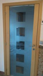 2 x Glazen binnendeur met houten kader, Doe-het-zelf en Bouw, Deuren en Vliegenramen, 80 tot 100 cm, Gebruikt, Glas, Ophalen
