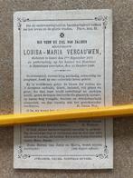 GENT LOUISA VERGAUWEN 1871 overleden op KASTEEL BANHOUT1888, Verzamelen, Bidprentjes en Rouwkaarten, Ophalen of Verzenden, Bidprentje