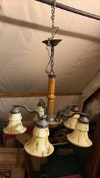 Antieke Luster met glazen lampenkap, Ophalen, Zo goed als nieuw