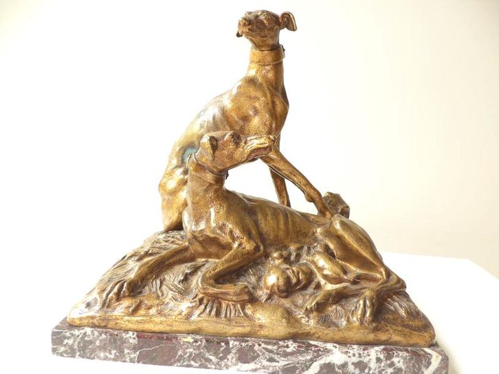XIXE. antieke brons windhonden & pups lévriers barzoi honden, Antiquités & Art, Art | Sculptures & Bois, Enlèvement