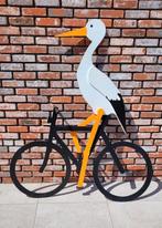 Geboortebord houten Ooievaar op fiets, Ophalen, Zo goed als nieuw, Geboortebord