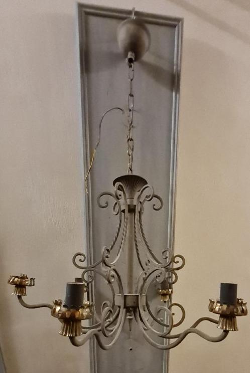 Smeedijzeren luster antiek in tinkleur patine, Antiek en Kunst, Antiek | Verlichting, Ophalen
