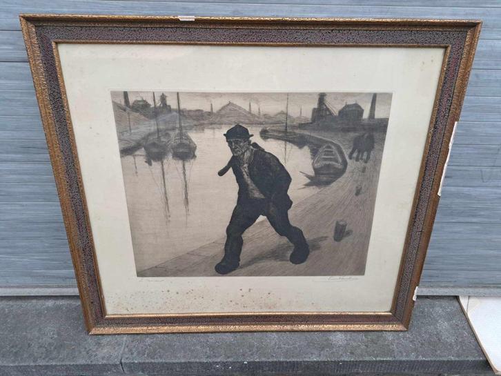 eau forte le mineur signe pierre paulus, Antiek en Kunst, Kunst | Etsen en Gravures, Ophalen of Verzenden