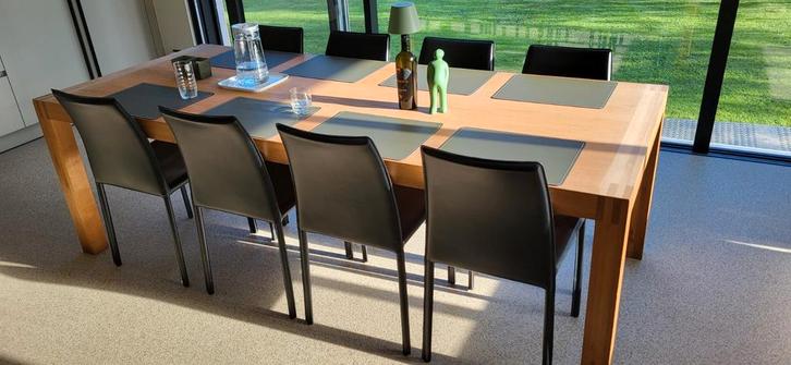 8 zwart lederen stoelen in zeer goede staat., Huis en Inrichting, Stoelen, Gebruikt, Vijf, Zes of meer stoelen, Leer, Zwart, Ophalen