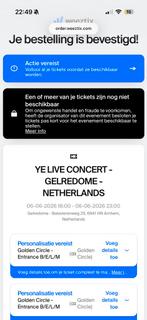 Kanye West Gelredome - 2x tickets Golden Circle, Tickets en Kaartjes, Concerten | R&B en Hiphop, Twee personen