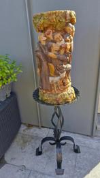 Grote vintage handgemaakte kaars op smeedijzeren kandelaar, Ophalen of Verzenden