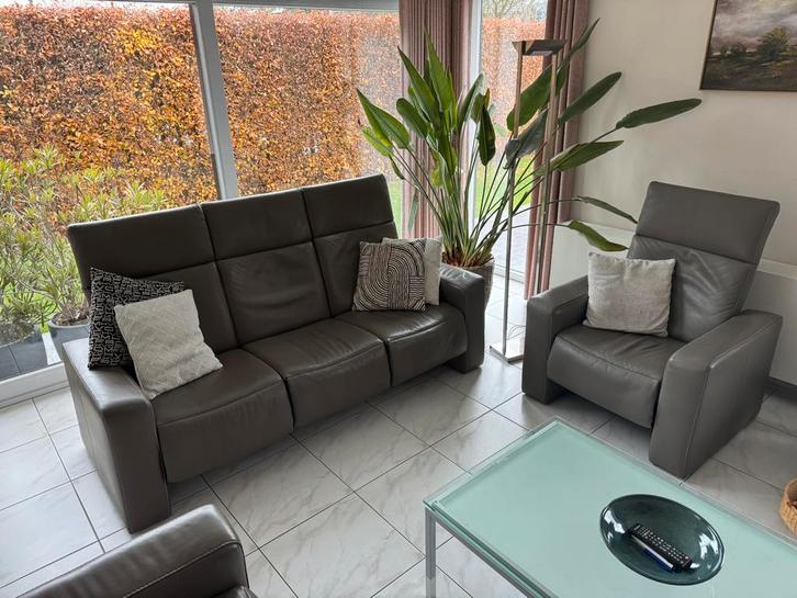Lederen Relax zetels (3+1), Maison & Meubles, Canapés | Coins salons complets, Utilisé, Autres matériaux, Enlèvement