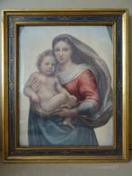 Antieke prent Sixtijnse Madonna van Raphaël in lijst 28x34cm, Antiek en Kunst, Ophalen of Verzenden
