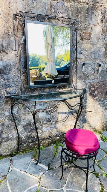 Demi console  miroir tabouret coussin fer forgé lourd deco, Enlèvement