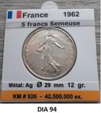FRANCE 5 FRANCS SEMEUSE ARGENT ANNEE 1962 envoi gratuit, Timbres & Monnaies, Monnaies | Europe | Monnaies non-euro, Envoi, France