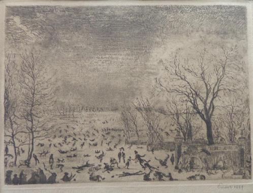 JAMES ENSOR / LES PATINEURS / ZW-W ETS / 26x30cm / SIG 1889, Antiek en Kunst, Kunst | Etsen en Gravures, Ophalen of Verzenden