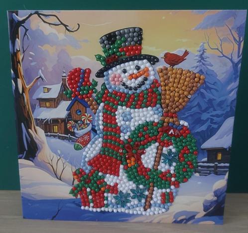 Vierkante wenskaart met strass steentjes (20), Diversen, Kerst, Nieuw, Ophalen of Verzenden