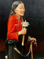 Tibetaanse vrouw - Li Guanglin - Groot werk olie op doek, Antiek en Kunst, Ophalen