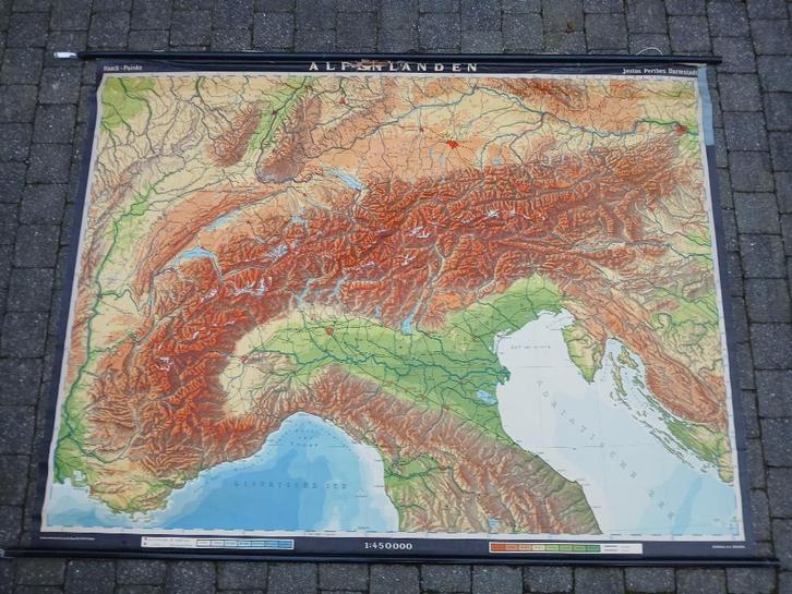 Grote kaart Alpen, Antiek en Kunst, Antiek | Schoolplaten, Ophalen