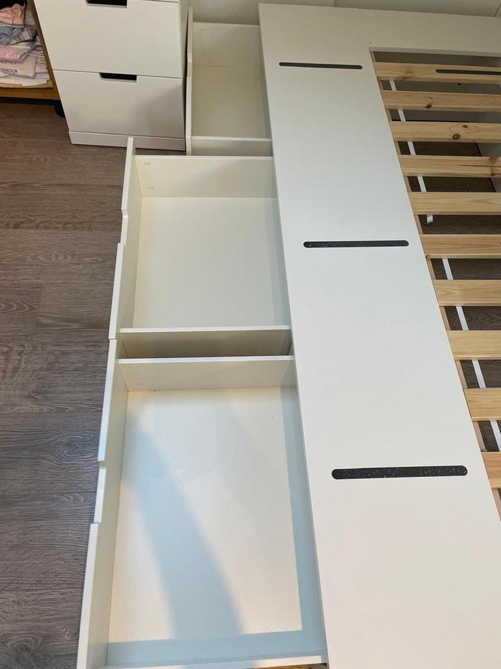 Wit bed Nordli 90x200 met lades, Huis en Inrichting, Slaapkamer | Bedden, Wit, Ophalen