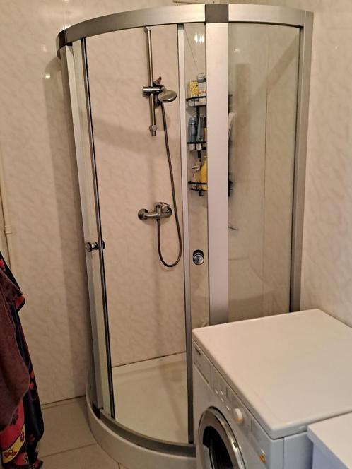 Afgeronde douchecabine met schuifdeuren 90x90x200, Doe-het-zelf en Bouw, Sanitair, Gebruikt, Douche, Chroom, Glas, Ophalen