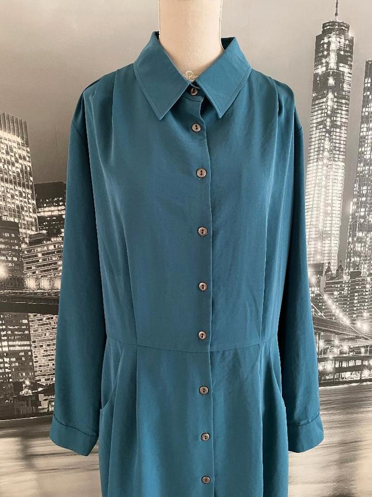 jurk kleed doorknoopjurk olieblauw - Chris Janssens - 44, Vêtements | Femmes, Robes, Comme neuf, Taille 42/44 (L), Bleu, Sous le genou