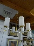 vintage kroonluchter messing + kunststof schermen 60er, Ophalen, Huis en Inrichting