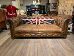 Stoere Chesterfield 3 zits bank Cognac Vintage  Union Jack, Ophalen of Verzenden