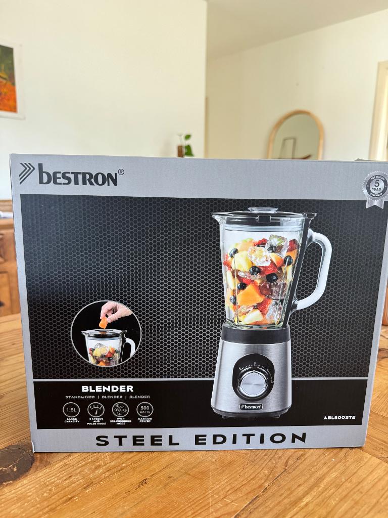 Bestron Blender Steel Edition – Glazen Kan 1,5L – 500W, Electroménager, Mélangeurs, Comme neuf, Mélangeur, Enlèvement