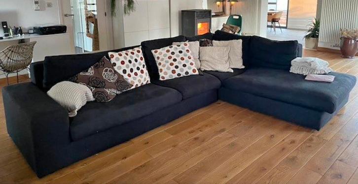 Antraciet hoekzetel met longchair – modern & ruim, Huis en Inrichting, Zetels | Voetbanken en poefs, Gebruikt, Stof, Ophalen