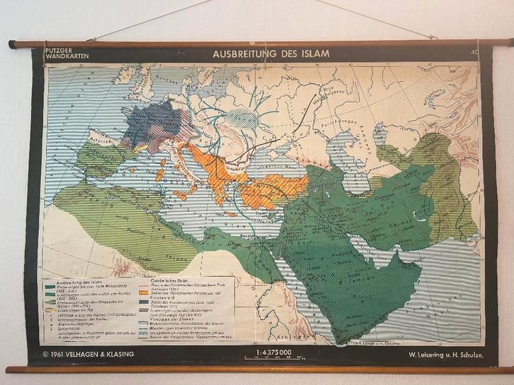 Ausbreitung des Islam - vintage schoolkaart 1961, Antiek en Kunst, Antiek | Schoolplaten, Geschiedenis, Ophalen