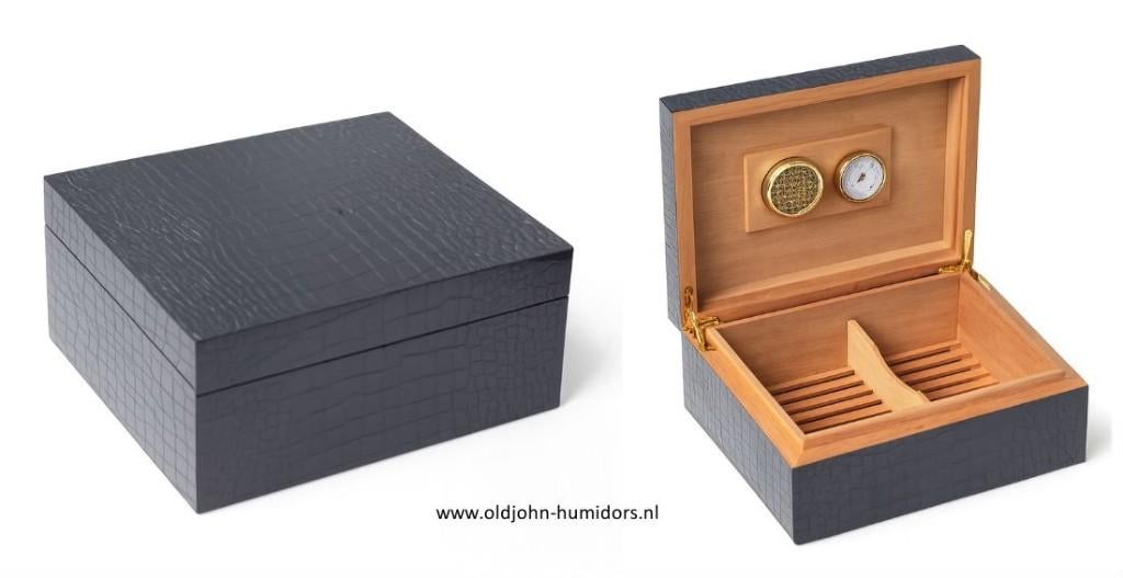 PREMIUM HUMIDOR ANGELO  CROCO BLACK HIGH GLOSS FINISH   h40, Verzenden, Nieuw, Tabaksdoos of Verpakking