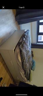 Cadre de lit avec tiroirs et sommier, Enlèvement, Utilisé, Queen size, Blanc