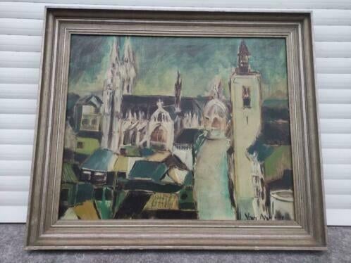 huile sur toile cathedrale signe, Antiquités & Art, Enlèvement ou Envoi