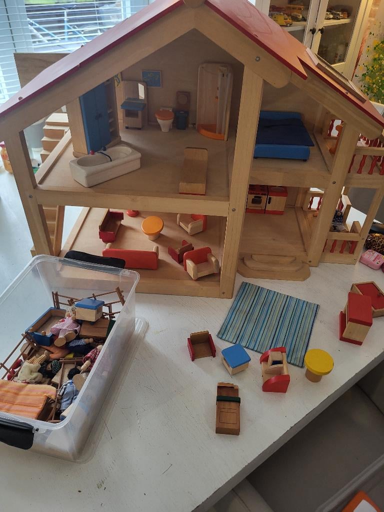 Houten poppenhuis, Kinderen en Baby's, Speelgoed | Poppenhuizen, Ophalen, Gebruikt, Poppenhuis