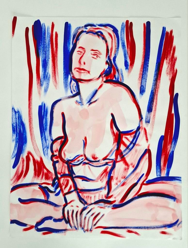 Expressieve gouache tekening – naakt model – 65x50 cm, Antiek en Kunst, Verzenden