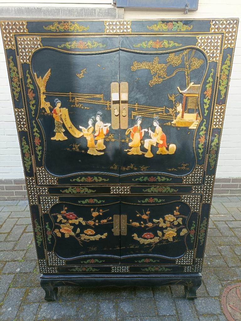 Meuble noir chinois, mobilier oriental, meuble TV de style, Enlèvement