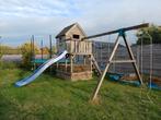 Speelhuis met glijbaan, schommel en klimtouw, Enlèvement, Utilisé, Bois