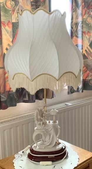 Lampe de table Giuseppe Armani et son abat-jour en soie, Enlèvement, Comme neuf, Blanc, Art déco