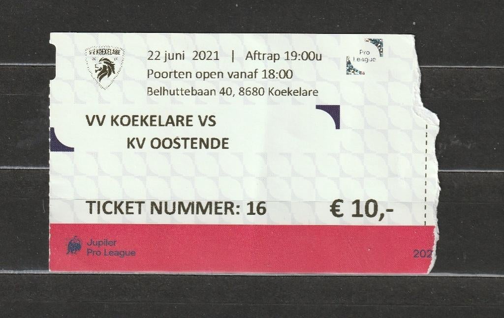 ticket (utilisé) : VV Koekelare - KV Oostende (22/06/2021), Collections, Enlèvement ou Envoi, Utilisé, Autres types