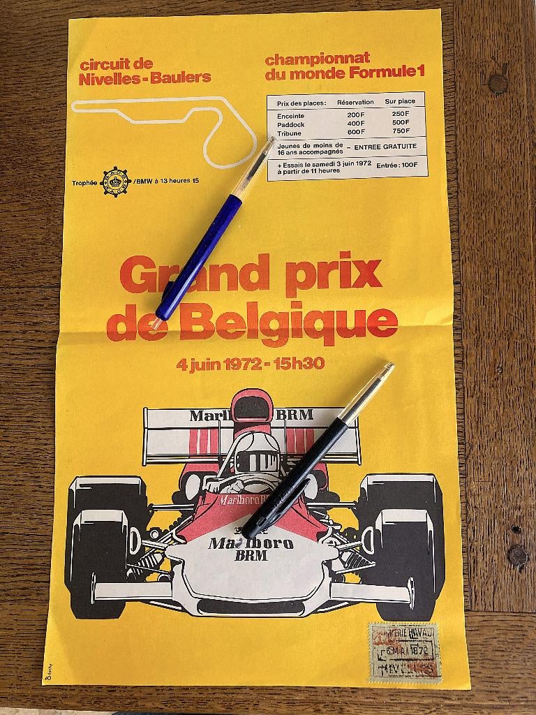 Kleine affiche Grand Prix Belgium Formule 1 Nivelles 1972, Verzamelen, Automerken, Motoren en Formule 1, Verzenden, Gebruikt, Formule 1