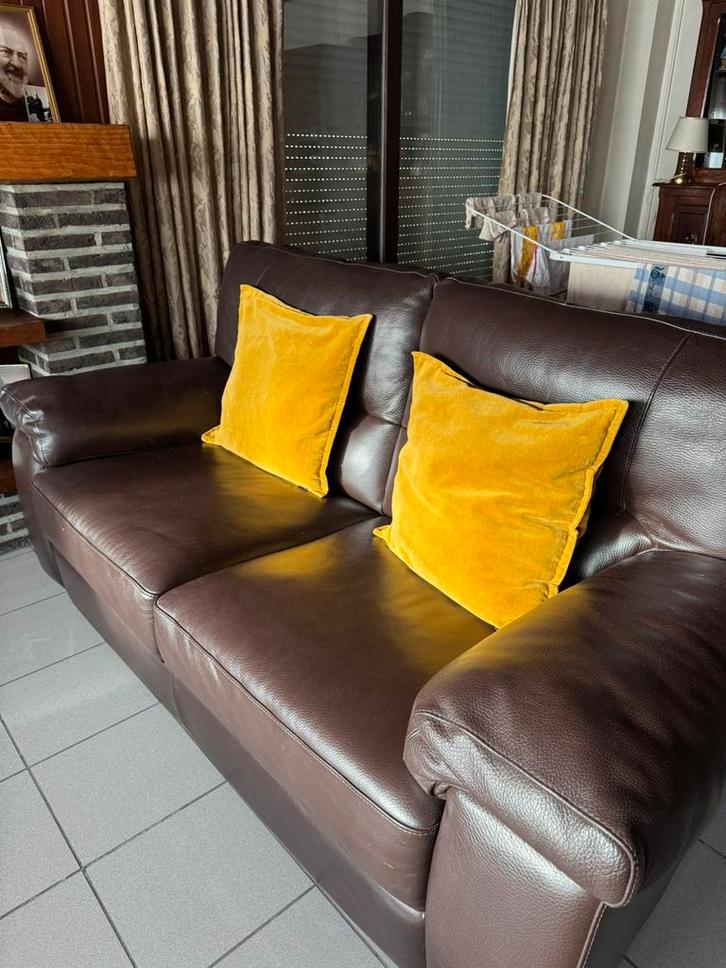 Leder Salon in buffel leder, Huis en Inrichting, Zetels | Zetels en Chaises Longues, Zo goed als nieuw, 200 tot 250 cm, 75 tot 100 cm