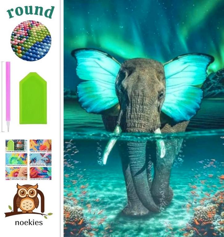 nr 2079 Peinture au diamant éléphant dans l'eau 40x30cm (ron, Hobby & Loisirs créatifs, Bricolage, Diamond painting, Éducatif